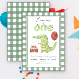 Convites Crocodilo Fofo de Aquarela para Primeiro Aniversár
