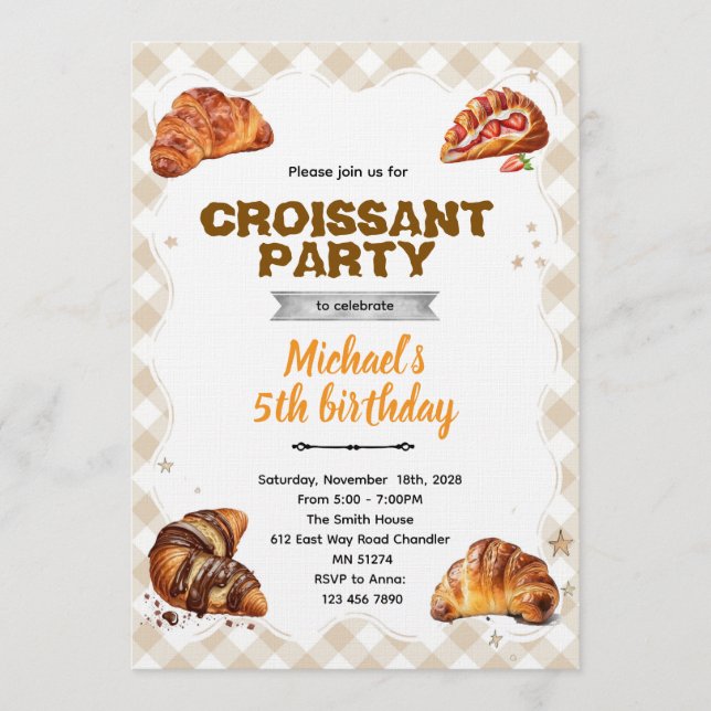 Convites Croissant Birthday Invitation (Frente)