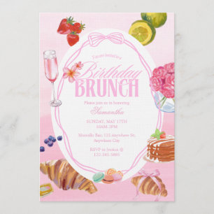 Convites Croissant Rosa Aniversário Brunch 