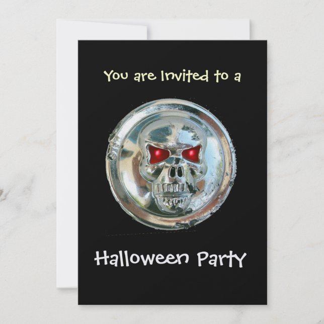 Convites CROMA SKULL HALLOWEEN PARTY Ice Metálico (Frente)
