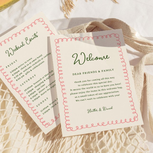 Convites Cronograma de Carta de Boas-Vindas Rosa e Verde (Criador carregado)