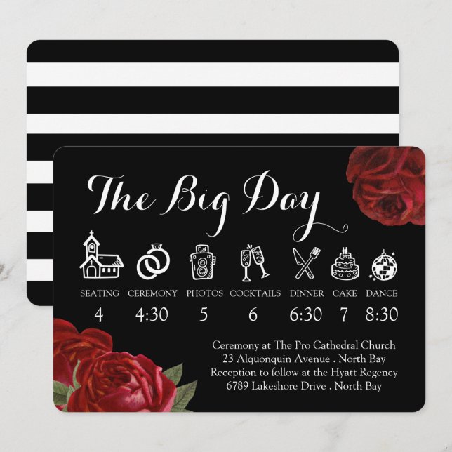 Convites Cronograma de Casamento Branco e Rosas vermelhas P (Frente/Verso)