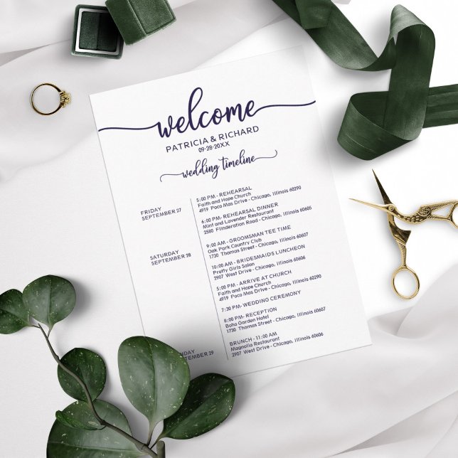 Convites Cronograma de Casamento de Fim de Semana Elegante  (Criador carregado)