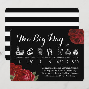 Convites Cronograma de Casamento de Rosas vermelhas e Branc