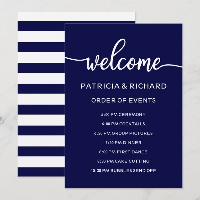Convites Cronologia da Ordem de Eventos do Casamento Azul M (Frente/Verso)