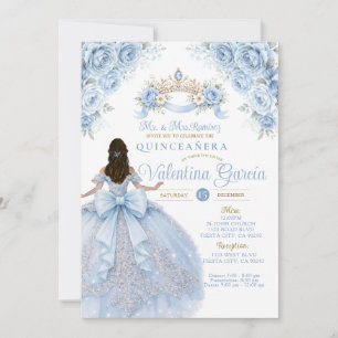 Convites Crown Azul Poeirento Crown Dourado Quinceañera