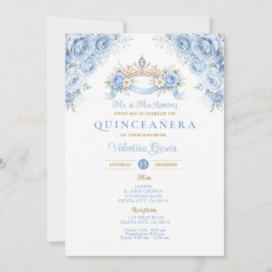 Convites Crown Azul Poeirento Crown Dourado Quinceañera Flo