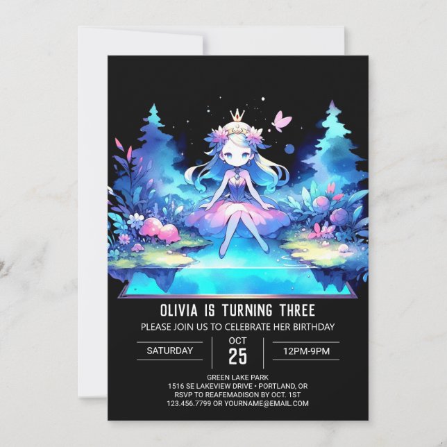 Convites Crown Modern Princess Birthday (Frente)