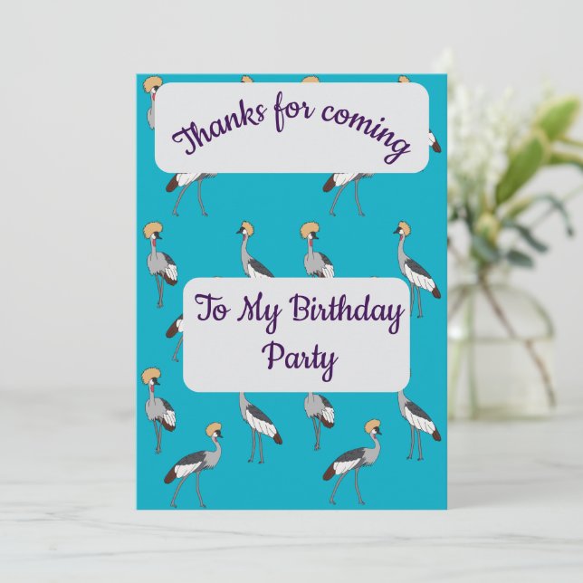 Convites Crowned Cranes Thank you Card (Em pé/Frente)