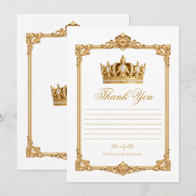 Convites Crowned in Gold Royal Crown Elegant Thank You (Frente/Verso)