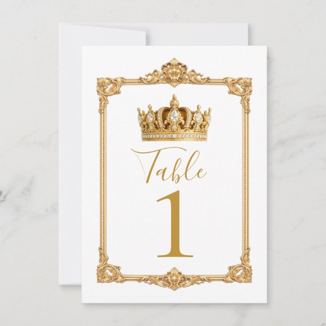 Convites Crowned in Gold Royal Crown Table Number (Frente)
