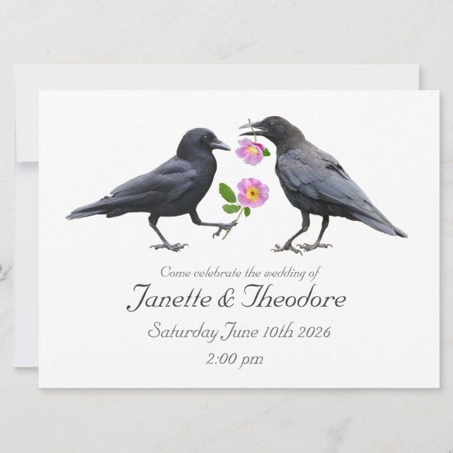 Convites Crows Roses Wedding Invitation (Frente)