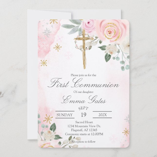 Convites Crucifix  first communion Invitation (Frente)