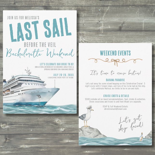 Convites Cruise Bachelorette (Last Sail Before The Veil Trip Cruise Bachelorette Invitation)