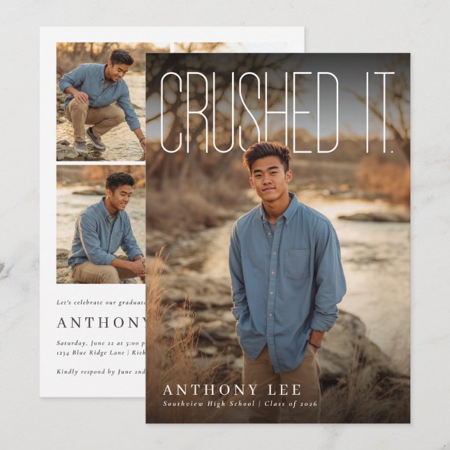 Convites Crushed It PhotoPop Graduation Party (Frente/Verso)