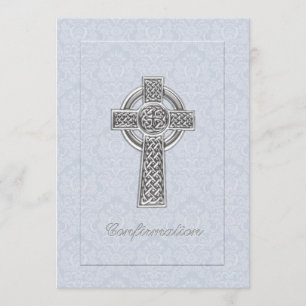 Convites Cruz azul da prata do damasco da confirmação