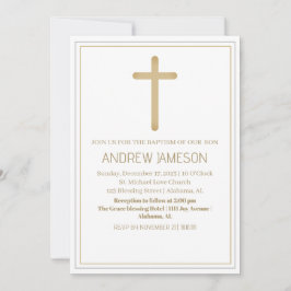 Convites Cruz Azul Dourada Elegante | Batismo