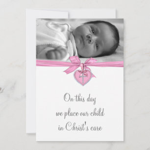 Convites Cruz Branca Rosa Bebê Menina Foto Crisma