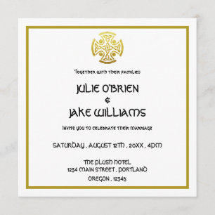 Convites Cruz Céltica de Nó Celta Dourado de Casamento
