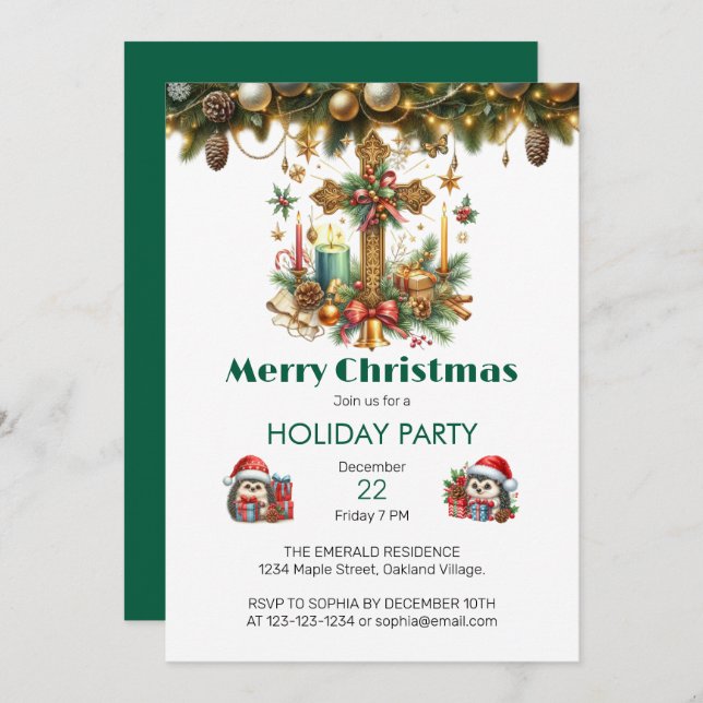 Convites Cruz com Estrelas e Velas no Natal (Frente/Verso)