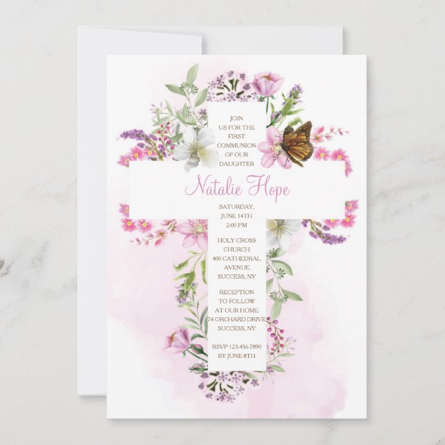 Convites Cruz com Flores Religiosas (Frente)