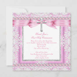 Convites Cruz da Primeira Comunhão das Meninas Rosa Pérola 