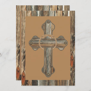 Convites Cruz De Barnwood Com Cordas E Conchos