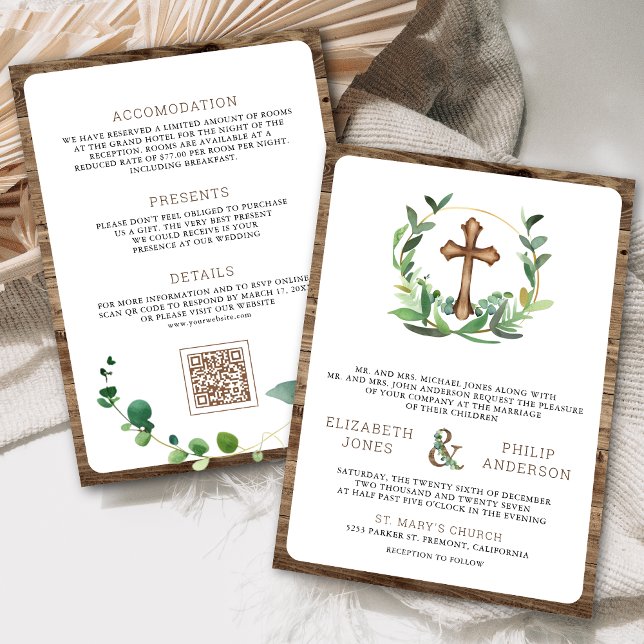 Convites Cruz de Madeira de Eucalipto All in One Casamento  (Criador carregado)