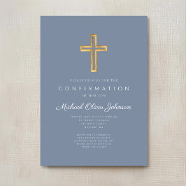 Convites Cruz de Madeira Religiosa Azul Empoeirada Confirma