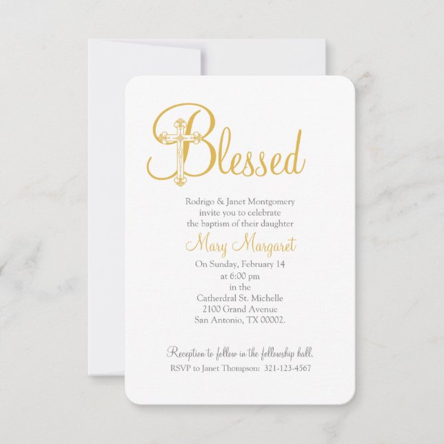 Convites cruz de ouro entre menina ou garoto CHRISTENING ou (Frente)