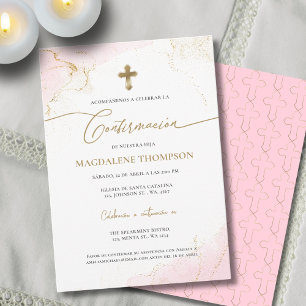Convites Cruz de Ouro Rosa Confirmação de Menina Confirmaci