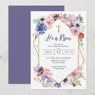 Convites Cruz de Páscoa Ele Ressuscitou Flores de Primavera