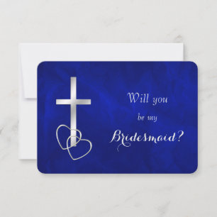 Convites Cruz de prata azul você será minha dama de honra