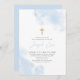 Convites Cruz Dourada Menino em Aquarela Azul Batismo e Bat (Frente/Verso)