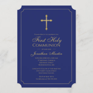 Convites Cruz Dourado do primeiro comunhão com cristão dos