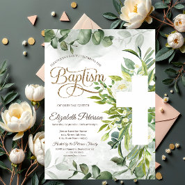 Convites Cruz Floral de Verde de Eucalipto Batismo