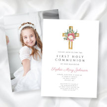 Cruz Floral Elegante Menina Primeira Comunhão Foto