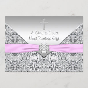 Convites Cruz Rosa Bebê Menina Batismo Crisma