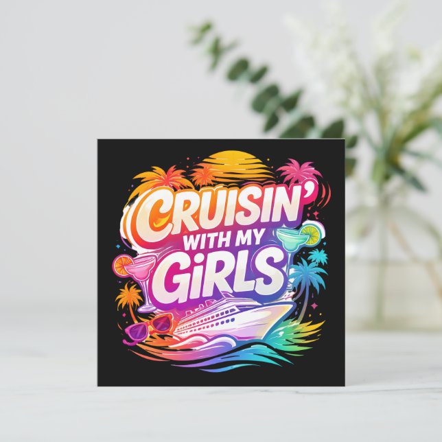 Convites Cruzando Divertido com Minhas Amigas Colorido Navi (Em pé/Frente)