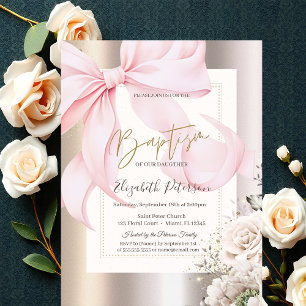 Convites Cruzes Douradas Rosas Rosa Laço Dourado Batismo