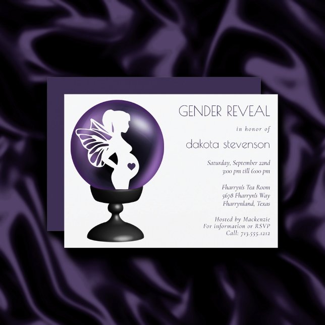 Convites Crystal Ball Fairy | Revelação do gênero roxo escu (Criador carregado)