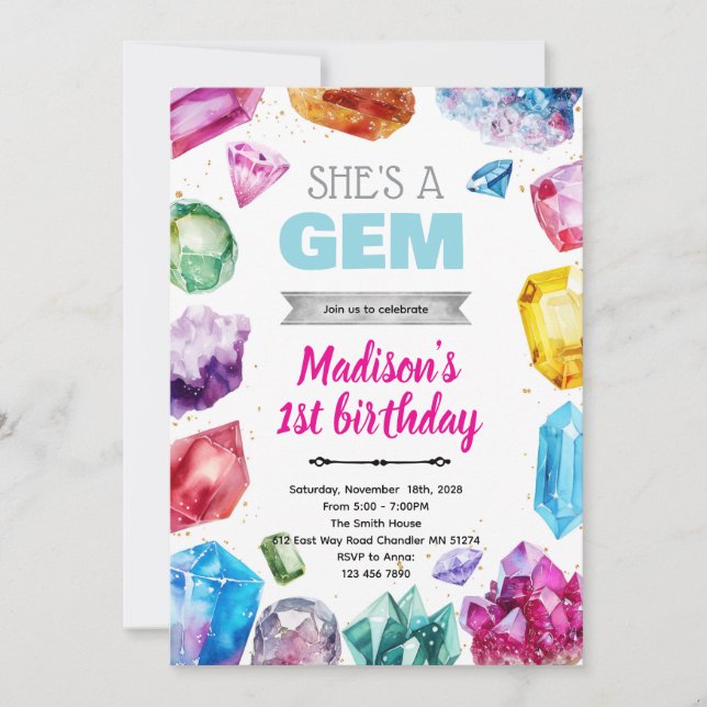 Convites Crystal Gemstone Birthday Invitation (Frente)