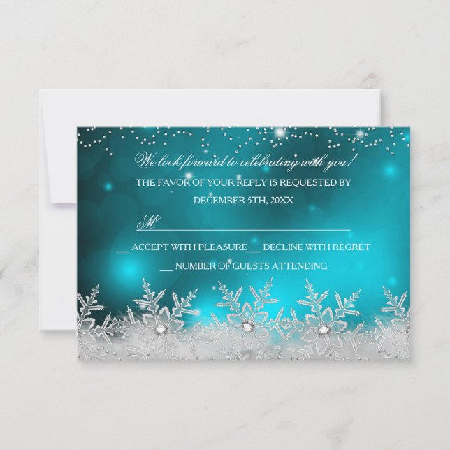 Convites Crystal Snowflake Teal Christmas Party RSVP (Frente)