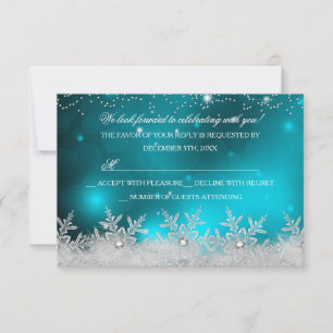 Convites Crystal Snowflake Teal Christmas Party RSVP