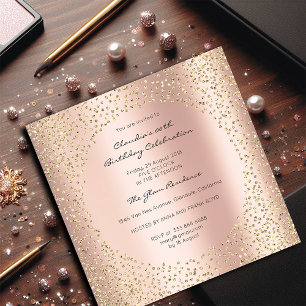 Convites Crystals Dots Confetti Champaigne Dourado rosa