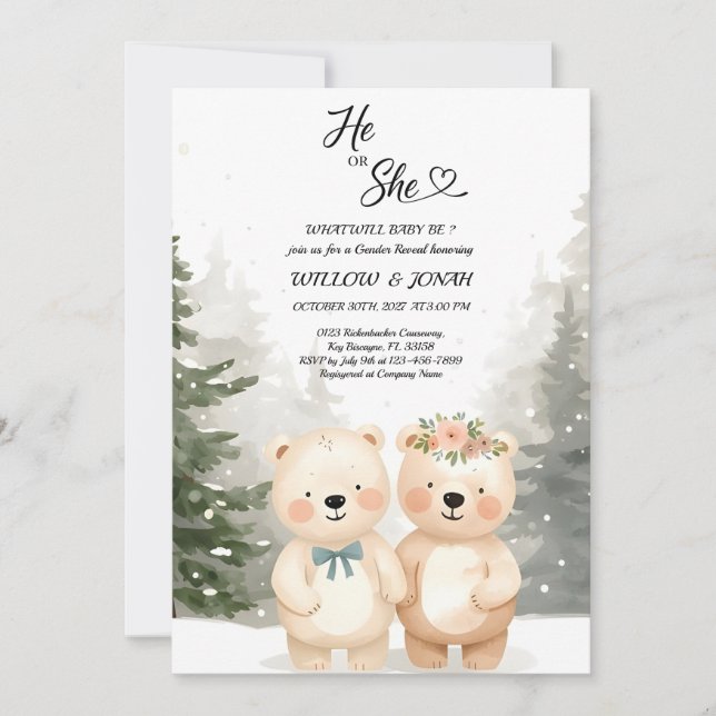 Convites Cub Bear Theme Gender Reveal Party Invitation (Frente)