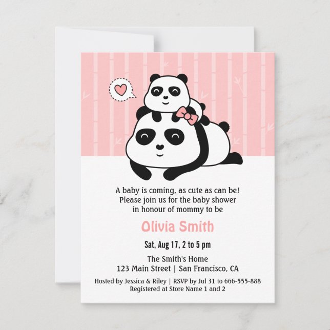 Convites Cubo de Panda e Mamães de Bebê (Frente)
