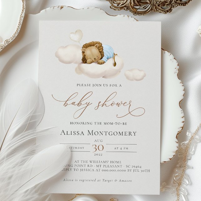 Convites Cubo Leão Elegante de Chá de fraldas Dormindo em N (Criador carregado)