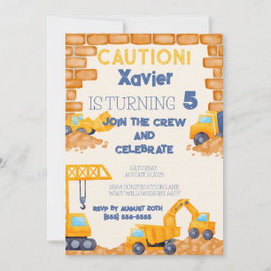Convites CUIDADO! Aniversário do Caminhão de Construção