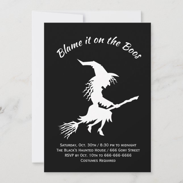 Convites Culpe-o no Festa de Boos Negro e Branco do Hallowe (Frente)